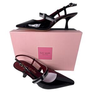 Kate Spade Maritza Slingback Heels‎ Womens 10 M Black Patent Leather Pointed Toe
